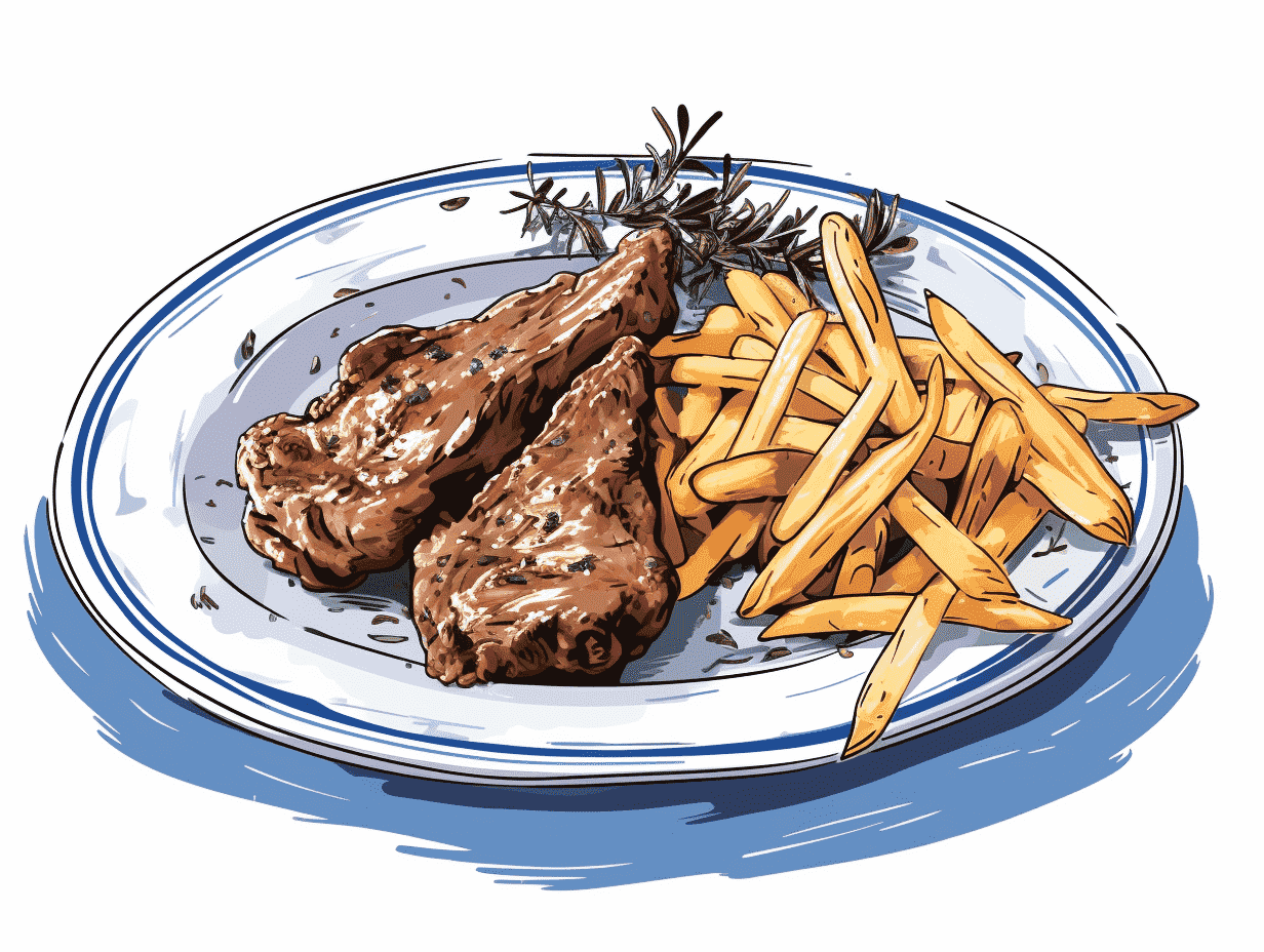 Ilustracion carne con patatas fritas