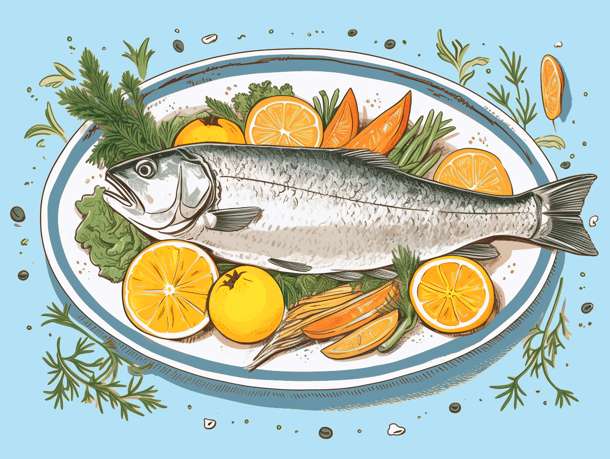 Ilustracion pescado y verdura